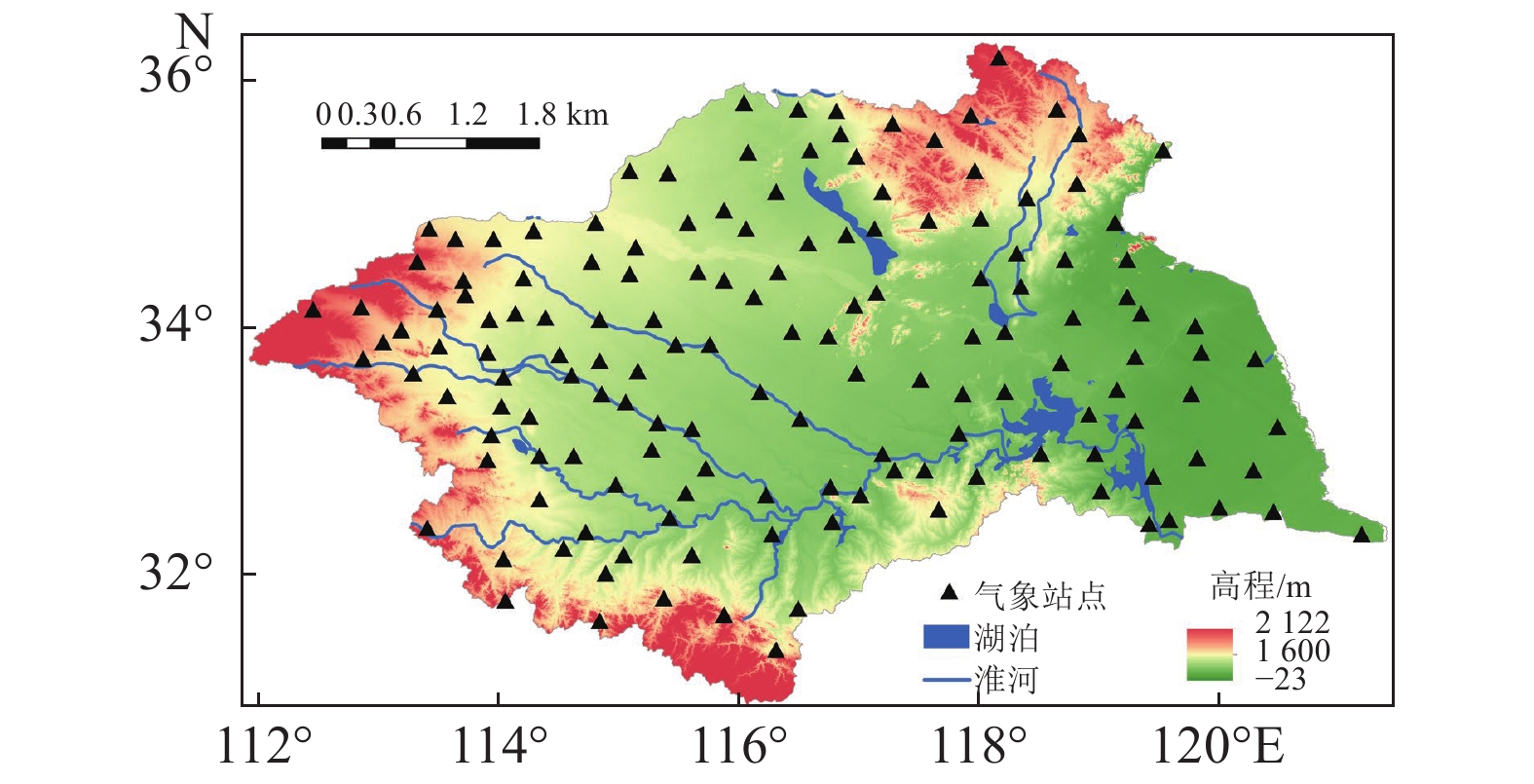 1990—2015年淮河流域土地利用类型分布
